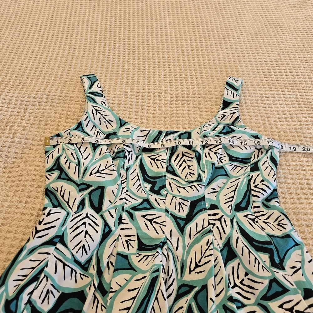 Anne Klein Sleeveless Scoopneck Teal Leaf Fit & Flare Cotton Dress Sz. 8 - Picture 7 of 13